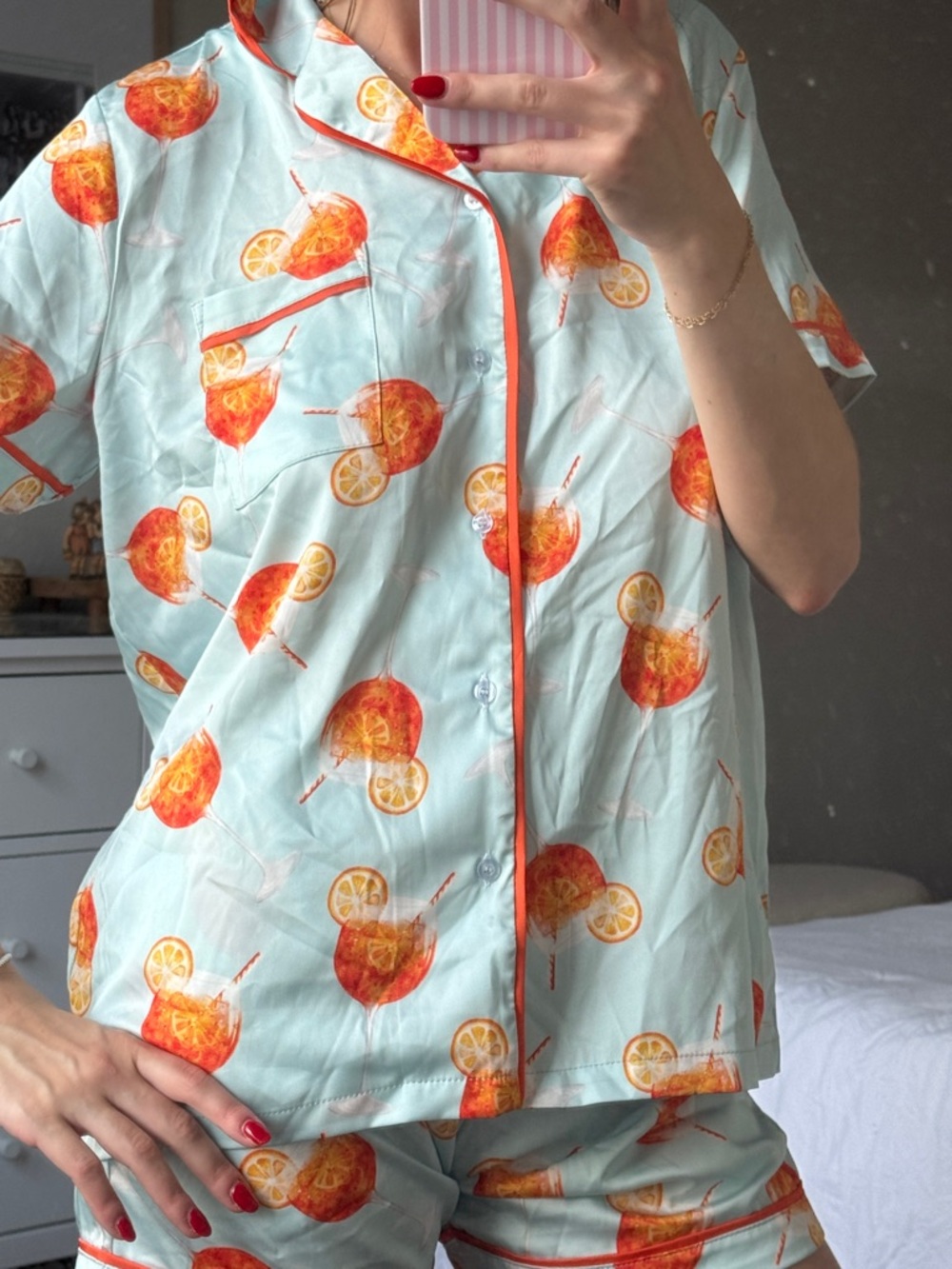 Mint Cocktail Print Short Pajama Set
